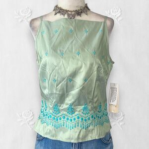 Deadstock NWT Early 2000's Mint Green Teal Blue Silk Fairy Camisole Top 6P / S